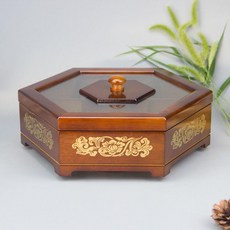 實木帶蓋分格收納盒, 胡桃木色, 1個