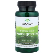 스완슨 Swanson 플 스펙트럼® Pomegranate Whole Fruit & Seed 60 Capsules, 스완슨 Swanson, 플 스펙트럼 Pomegranat, 1개, 60정