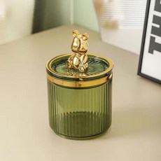 精品上新 ins風 高顏值便攜創意牙籤筒收納棉籤筒棉籤罐防塵帶蓋小紅書同款 上新, 綠色小熊牙籤筒, 1個