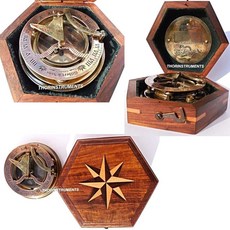 Marine Steampunk 단단한 황동 해시계 나침반 딱 맞는 나무 상자 무료 소박한 빈티지 홈 데코 선물, Marine Steampunk 단단한 황동 해시계 나침