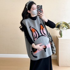 임산부 투피스 세트 캐주얼 봄 가을 임부복 루즈핏 라운드 민소매 니트 + 원피스 투세트 기질 임부 투피스 세트 CY