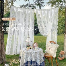 프렌치 레이스커튼 자수원단 피크닉 야외 창문 린넨 웨딩