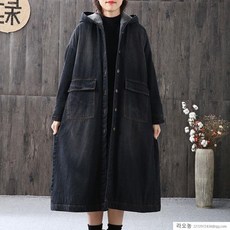 라오농 가을 겨울 빈티지 데님 코트 여성 박스 빅 사이즈 기모 하프+24LL겨울 점퍼 야구복