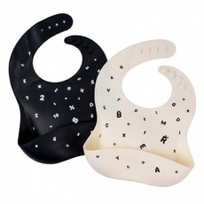 리틀그립 프리미엄 유아 올 실리콘 턱받이, 1개, 1개입, 화이트알파벳+블랙카운트