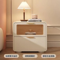 輕奢奶油風高級皮質床頭櫃簡約床邊現代收納臥室極簡儲物櫃, 1件, 卡其色:長40寬40高50