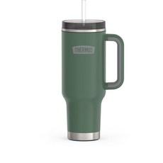 THERMOS 스테인리스 스틸 컵 홀더 머그 - 1.2L(40온스) 빙하 - 뚜껑과 빨대가 있는 단열 텀블러 누출 방지 슬라이드 잠금 장치, 알파인 그린