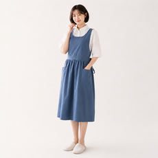여성 예쁜 원피스 앞치마 면 스트라이프 북유럽 스타일 주방 카페 어린이집 네일샵 꽃집, 1개, 블루