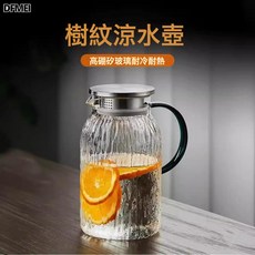 DFMEI 冷水壺耐高溫樹紋涼水壺杯大容量客廳玻璃壺泡茶壺套裝冰川紋冷熱, 1個, 樹紋杯:如圖, 1L