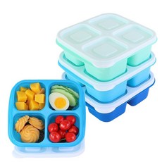Finorder 어린이 성인용 재사용 가능한 도시락 용기 학교 사무실 피크닉용 식사 준비 용기 상자 밝은 색상_170149, 단색 파스텔 색상 - 4팩_170149