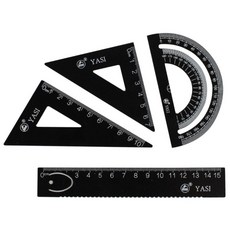삼각자 각도기 15cm자 4종 Set, 1세트, 블랙