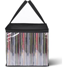 Facmogu 비닐 레코드 보관 가방 12인치 PVC 투명 LP 최대 50장의 앨범 손잡이가 달린 휴대용 케이스 여행용 보호 CD 홀더 정리함