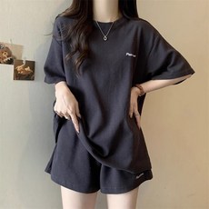 지고다그 여성 여름 반소매 티셔츠 반바지 세트 루즈핏 라운드넥 스포츠 캐주얼 SQ864