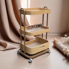 샵 트레이 우드 카트 원목 이동식 미용실 보관 웨건 나무 트롤리 선반, 4. 우드/카키
