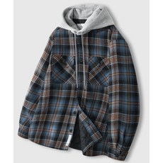 [리메인세컨드] 오버핏 플란넬 포켓 체크 후드 자켓 [인디블루]