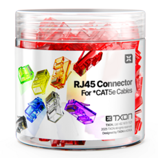 티엑스온 CAT5E RJ45 커넥터 8P8C 플러그, 21.5mm, 100개, 레드