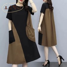 오스틱니 여성 빅사이즈 루즈핏 프린트 라운드넥 초특가 미디 반팔 퍼즐 스타일 원피스 잠옷