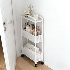 이동식 틈새 트롤리 다용도 바퀴형 수납대 슬림 선반, 흰색, 3단
