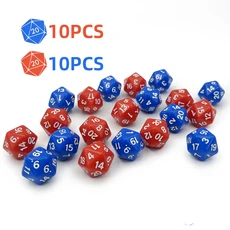20pcs 불투명 빨간색과 파란색 주사위 측면 RPG & COC 탁상용 게임 다면체 롤 플레잉 액세서리, 01 20 pcs 2 Color