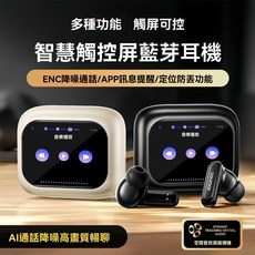 tourace 2.01英寸高刷炫彩智慧屏 ENC通話降噪耳機，支援140國語言AI翻譯，HIFI級無損音質，可自定義手控操作, 黑色, A