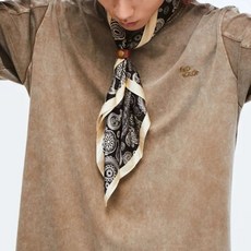 울실크 스카프 페이즐리 가을 머플러 클래식블랙 반다나 여성, 1개, C. 블랙 골드 실크