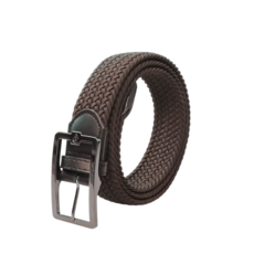 男士彈性編織帆布皮帶 白色 搭配金屬扣環, 咖啡色, 1個