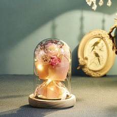 永生花玻璃罩 仿真玫瑰花束 母親節生日禮物, 初心-5朵迪斯尼粉玫瑰-小號(送禮品袋, 初心-5朵迪斯尼粉玫瑰-小號(送禮品袋