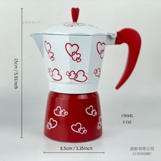 超新有限公司 愛心造型摩卡壺 復古歐式意式濃縮咖啡器具 戶外露營居家適用, 1套, 150ML