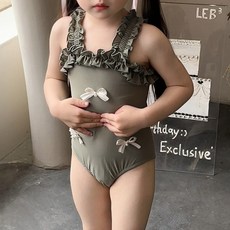 구빠방 여아 리본 프릴 원피스 수영복