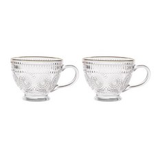 유리 그릇 아이스크림볼 요거트볼 머그형 빙수볼 디저트볼, 1개, 아침 컵 골드 트림 2개 세트