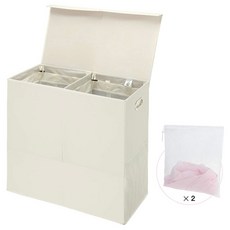 Greenstell 더블 세탁용 바구니 뚜껑과 타원형 손잡이 포함 쉬운 이동을 위한 접이식 그리드 세탁용 햄퍼 바구니 침실 세탁실 발코니에 사용되는 메시 포켓 포함 (베