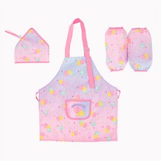 WINGHOUSE Sweet Macaron 防水圍裙 + 頭巾 + 手臂腳趾套組 女孩和小學美術學院幼兒園幼兒園用品