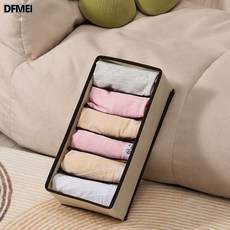 DFMEI 分格儲物盒布藝襪子內衣內褲文胸整理箱抽屜水洗無蓋摺疊收納盒, 1個, 米咖色6格