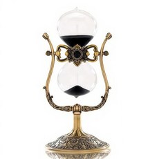 復古金屬沙漏裝飾品，360度旋轉時間沙漏，精緻雕刻古典居家擺飾，時間管理工具, 黑沙+15分鐘