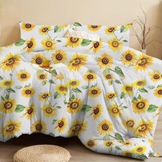SDIII 3피스 해바라기 이불 세트 퀸 부드러운 극세사 경량 퀸 이불 옐로우 플로럴 침구 여아 남아 청소년용 152237
