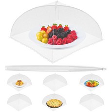 EZGOODZ 야외용 접이식 메시 식품 커버 6개 43.2 x 43.2cm(17 x 17인치) 화이트 음식 우산 메시 커버 스테인리스 스틸 프레임워크 세탁 가능한 캠핑 음, EZGOODZ 야외용 접이식 메시 식품 커버 6개, 4
