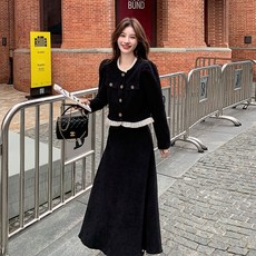 여성 봄 가을 데일리룩 치마 투피스 코듀로이 하객룩 롱스커트 세트 오피스룩 투피스