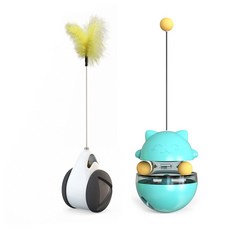 【P&H寵物家】平衡車貓玩具x1 貓漏食玩具x1(逗貓玩具/逗貓棒/貓漏食玩具)，多功能互動，激發狩獵本能，安全無毒材質, 1個, 藍漏食神器+黑平衡車, 藍漏食神器+黑平衡車