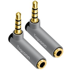 Togconn 직각 3.5mm 0.3cm(1/8인치) 오디오 어댑터 2팩 90도 TRS 수-암 스테레오 잭 플러그 AUX 금 도금 커넥터 헤드셋 태블릿 MP3 플레이어, 2개입, 3.5mm TRRS 수-암
