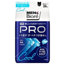 Biore 蜜妮 男士臉部身體兩用清潔濕巾 涼感型 冰沙皂香 26片入, 1個