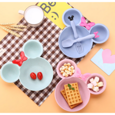 리모아 어린이 캐릭터 식기 세트 식단용 식기 4세트 핑크블루아이보리민트 포크+접시+수저, 민트블루핑크아이보리, 1세트