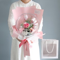 MORIANN 人造香皂花燈飾刻字氣球花束 + 購物袋, 春日粉