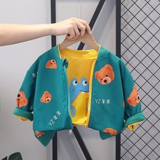 Mongsilyi綠色雙面夾克外套 春秋兩用風衣化纖夾克換季期幼兒 男童 女童 兒童