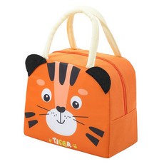 日式牛津布防水保溫便當袋手提餐袋 - 學生、上班族便當收納首選, 1個, 橘色 老虎（23*14*19CM）