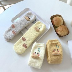 여성 극세사 따뜻한 보온 귀여운 수면 양말 4P set 덧신 롱수면 털양말 여자 겨울