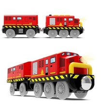 정품++ Train Toys 나무 트랙용 배터리 작동 기관차 기차 자석 연결이 있는 전동 토마스 브리오 처깅턴 멜리사 및 더그와 호환 가능, 레드