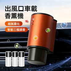 跨境智能出風口車載香薰機三檔調節隨車啓停鋁合金自動噴霧擴香儀, 1個, M91灰色機器+3P精油:白麝香