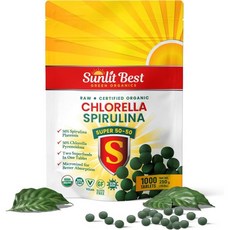 Sunlit Super 50/50 Chlorella Spirulina Tablets - Super Greens Supplement for Support Gut Health, 1000 Count (Pack of 1), 1개
