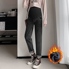 가을 겨울 임산부 청바지 빅사이즈 기모 스판 청바지 임부 배기 바지 캐주얼 임부복 데님 팬츠 YSQ