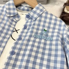 Luckybaby 童裝春秋款格子襯衫 柔軟舒適 精緻刺繡