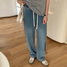Yellwel 여름 여성용 청바지 와이드 팬츠 하이웨이스트 세미부츠컷 djp
